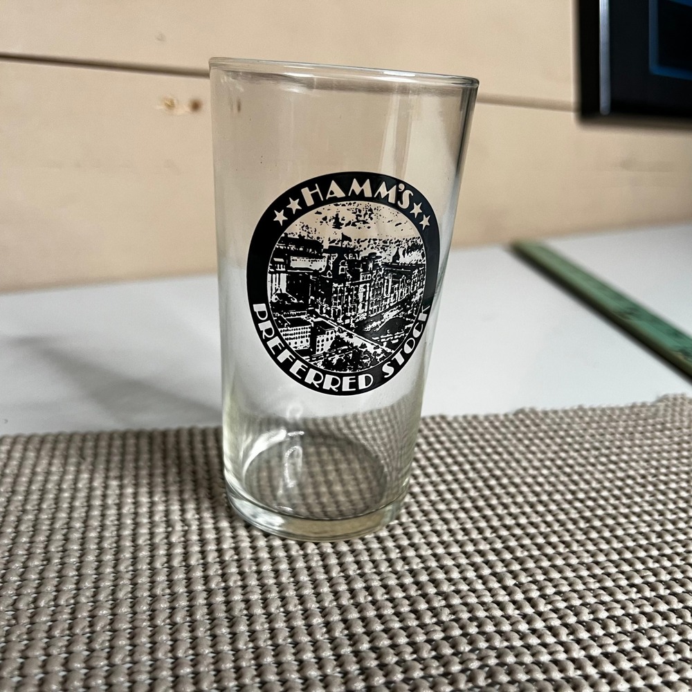 Vintage Hamms Preferred Stock Beer Glass Brewery Graphic Clear Tumbler